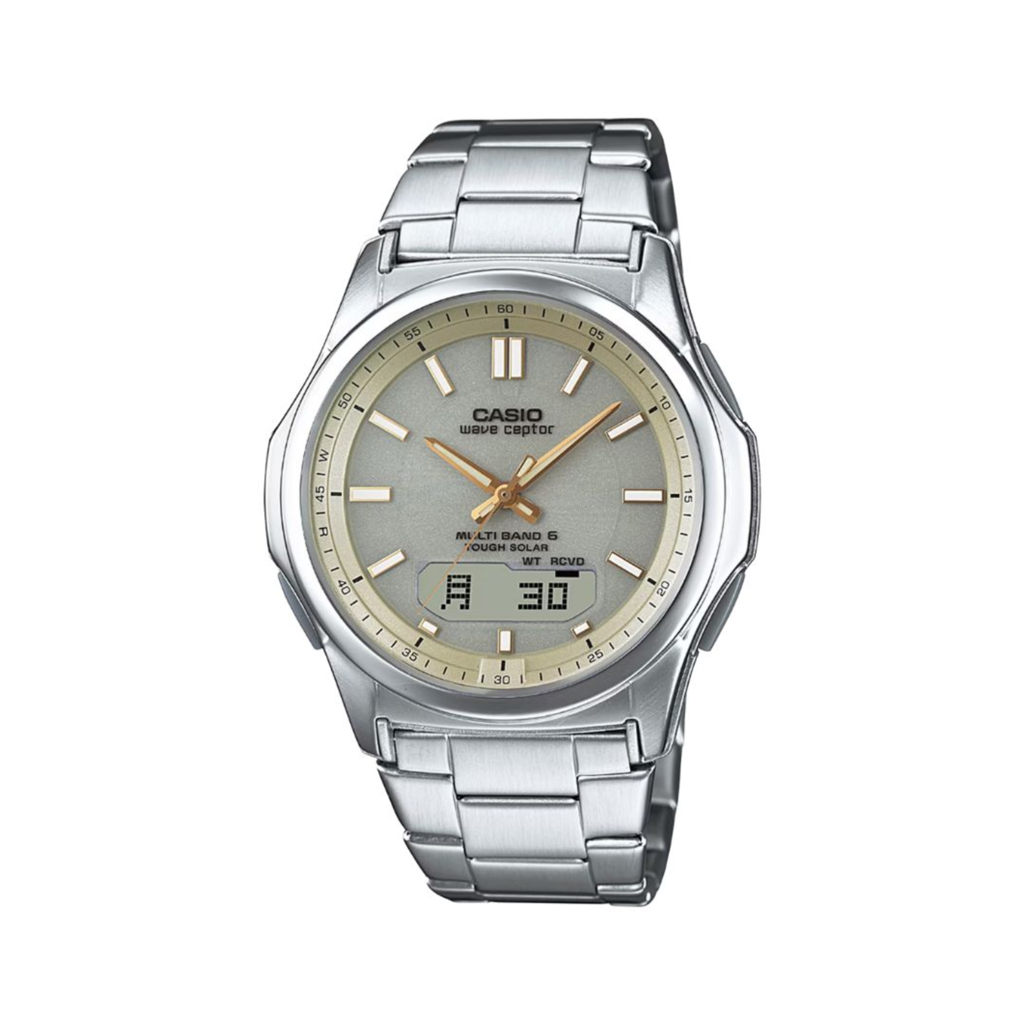 Casio Wave Ceptor Solar Radio-Controlled Analog-Digital Silver Bracelet Watch