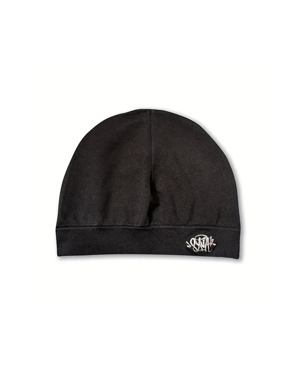 SYNA WORLD Men'S Black Skull Cap White Embroidery