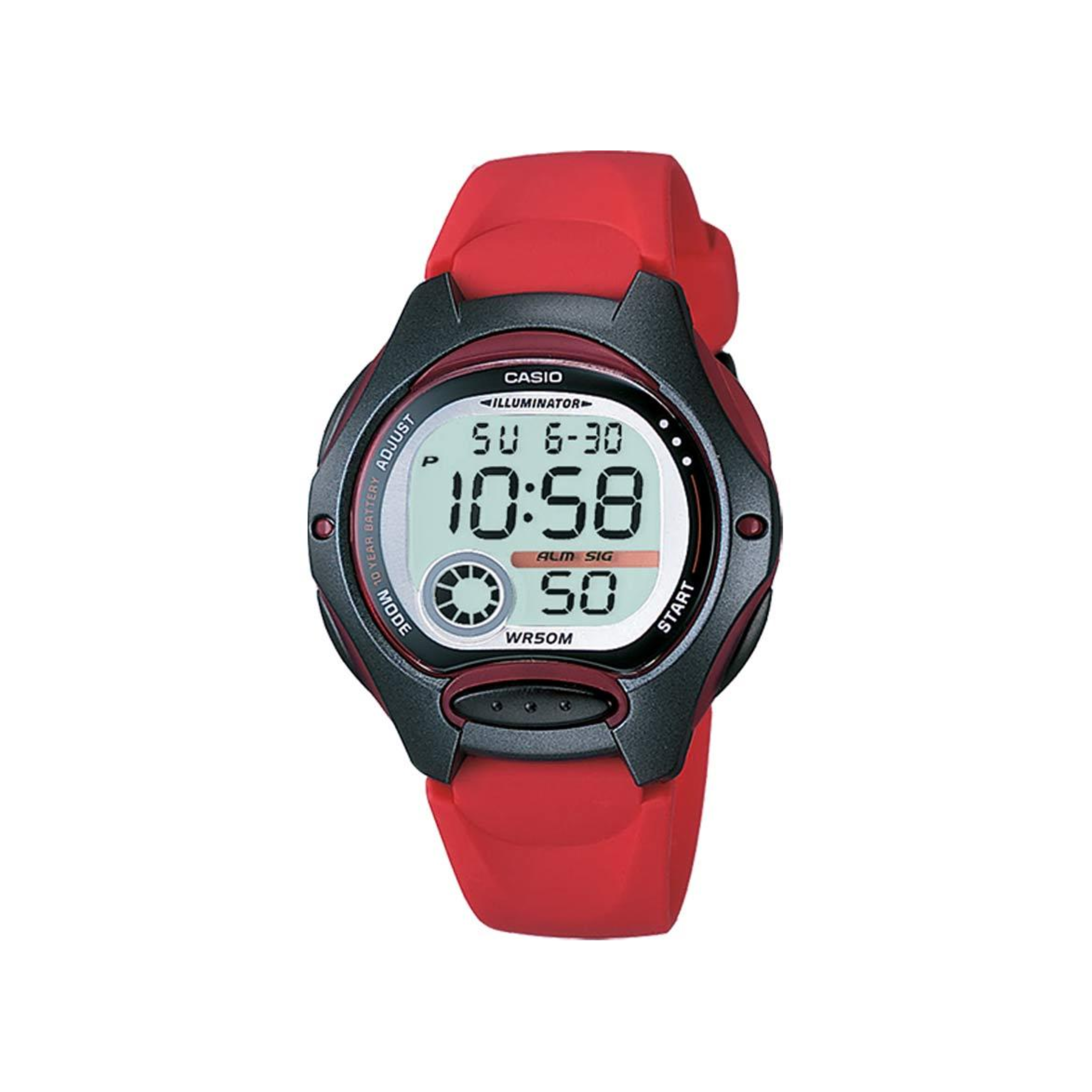 Casio Easy To Read Digital Red Resin Medium Watch