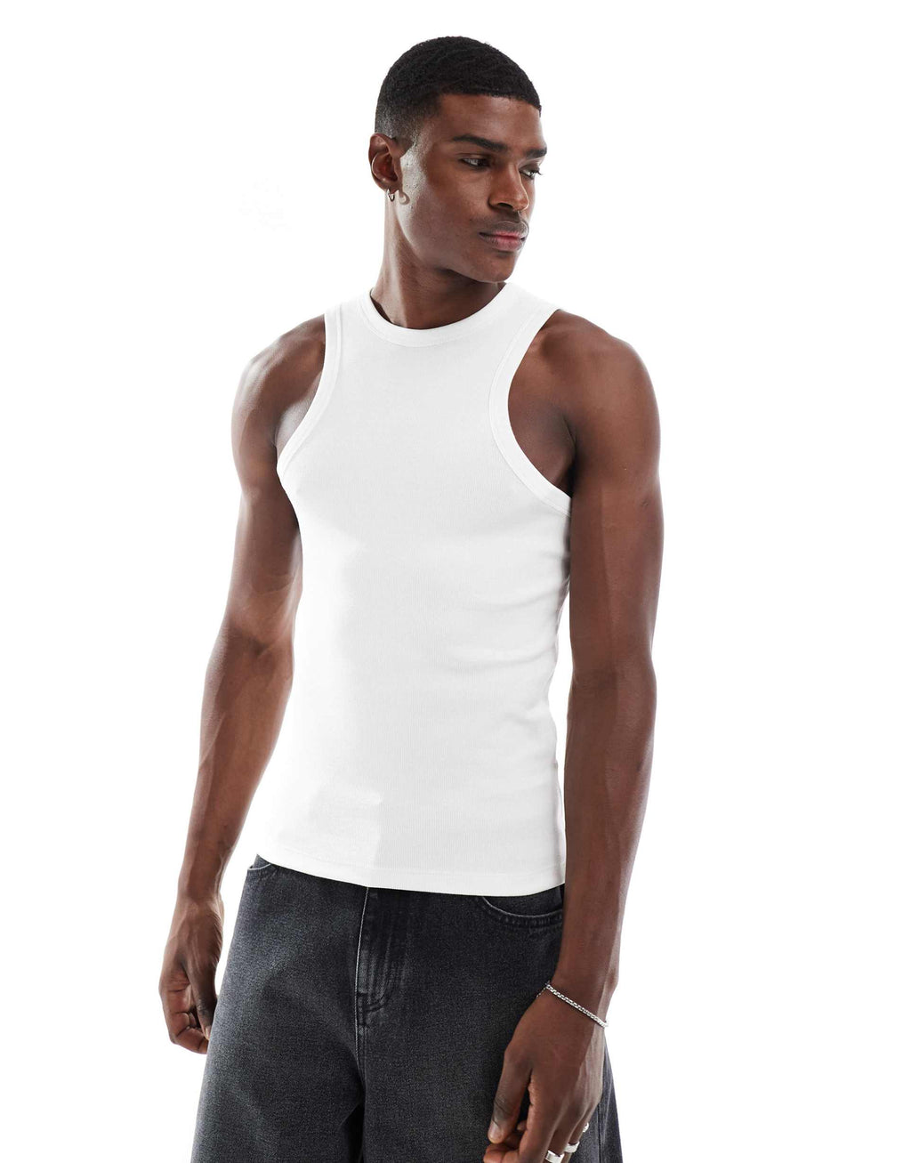 ASOS DESIGN essentials muscle fit racer vest in white rib