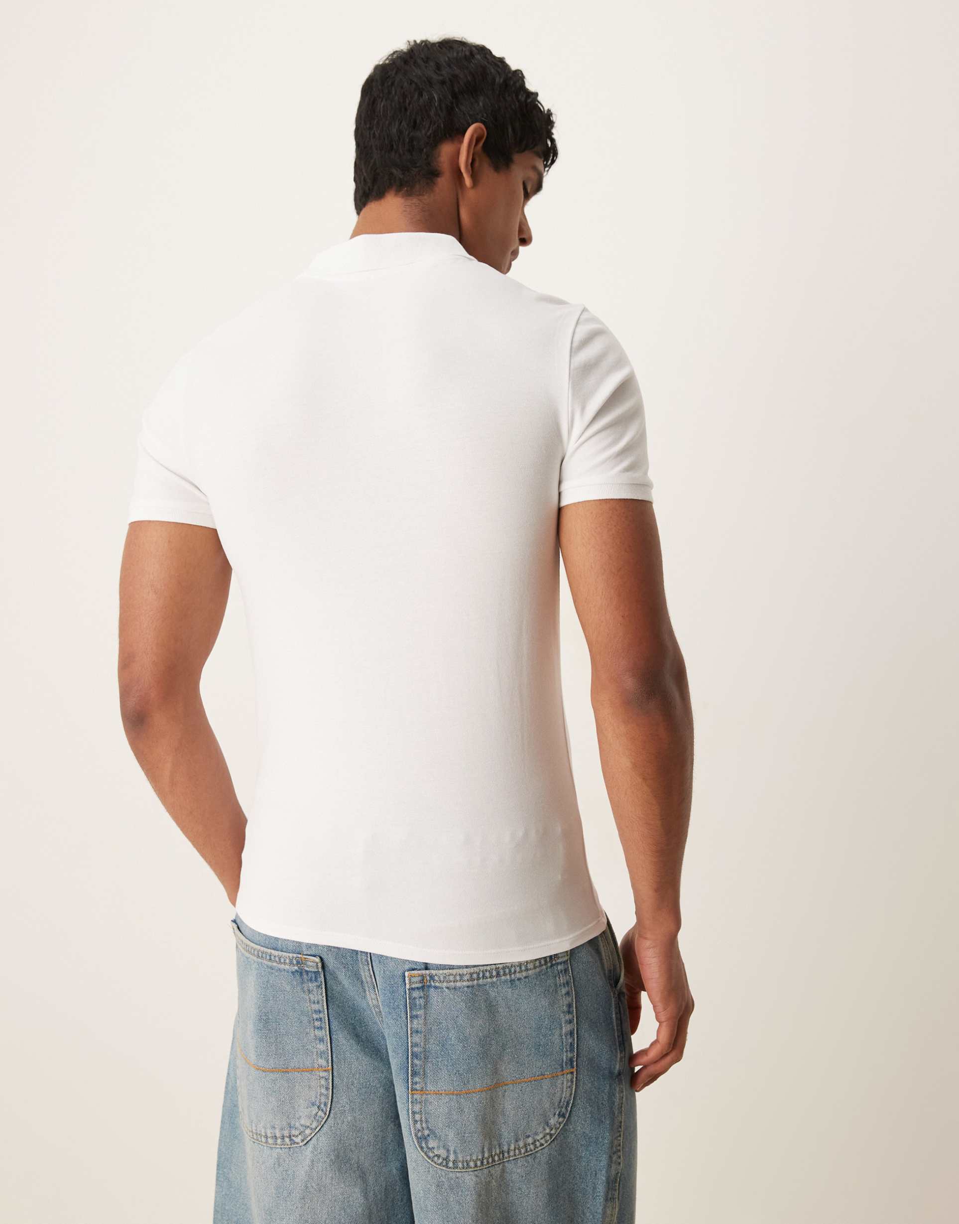 ASOS DESIGN essentials muscle fit polo in white pique