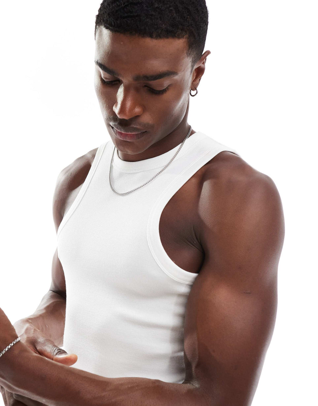 ASOS DESIGN essentials muscle fit racer vest in white rib
