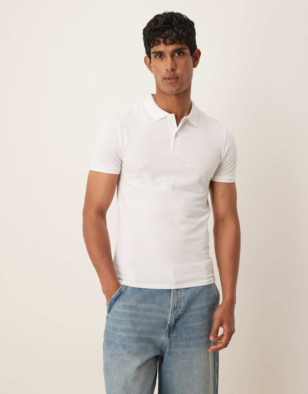 ASOS DESIGN essentials muscle fit polo in white pique