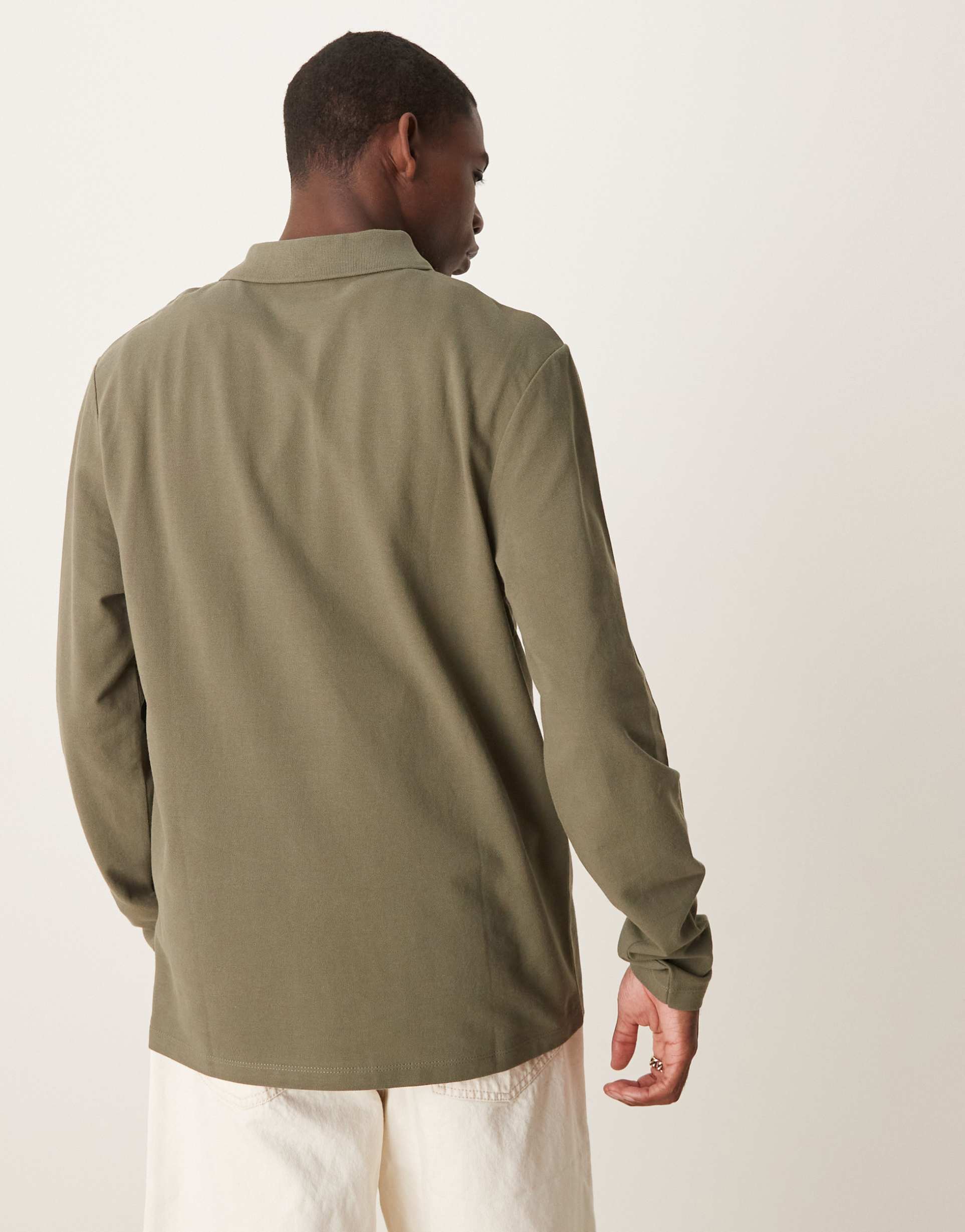 ASOS DESIGN essentials long sleeve polo in khaki pique