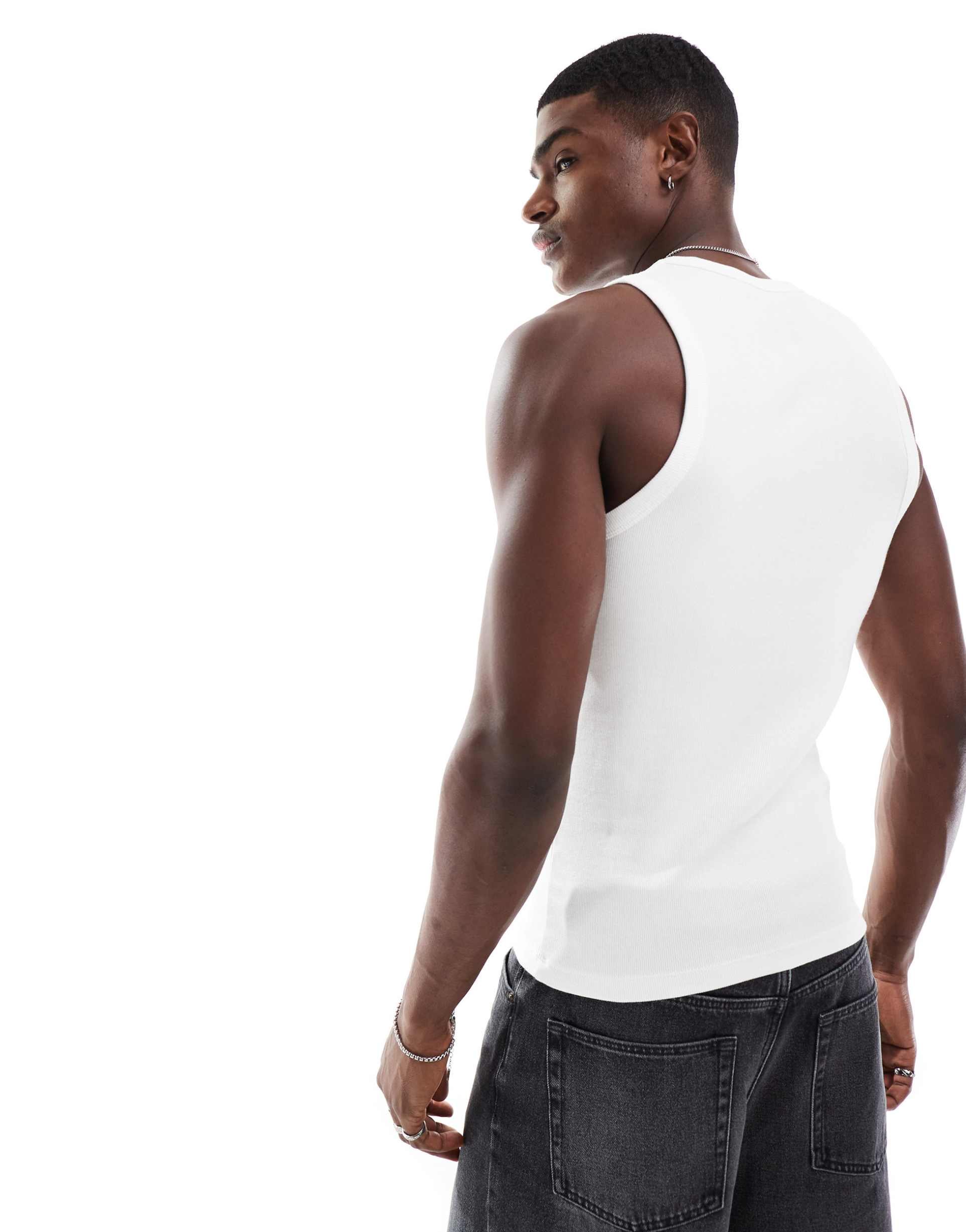 ASOS DESIGN essentials muscle fit racer vest in white rib
