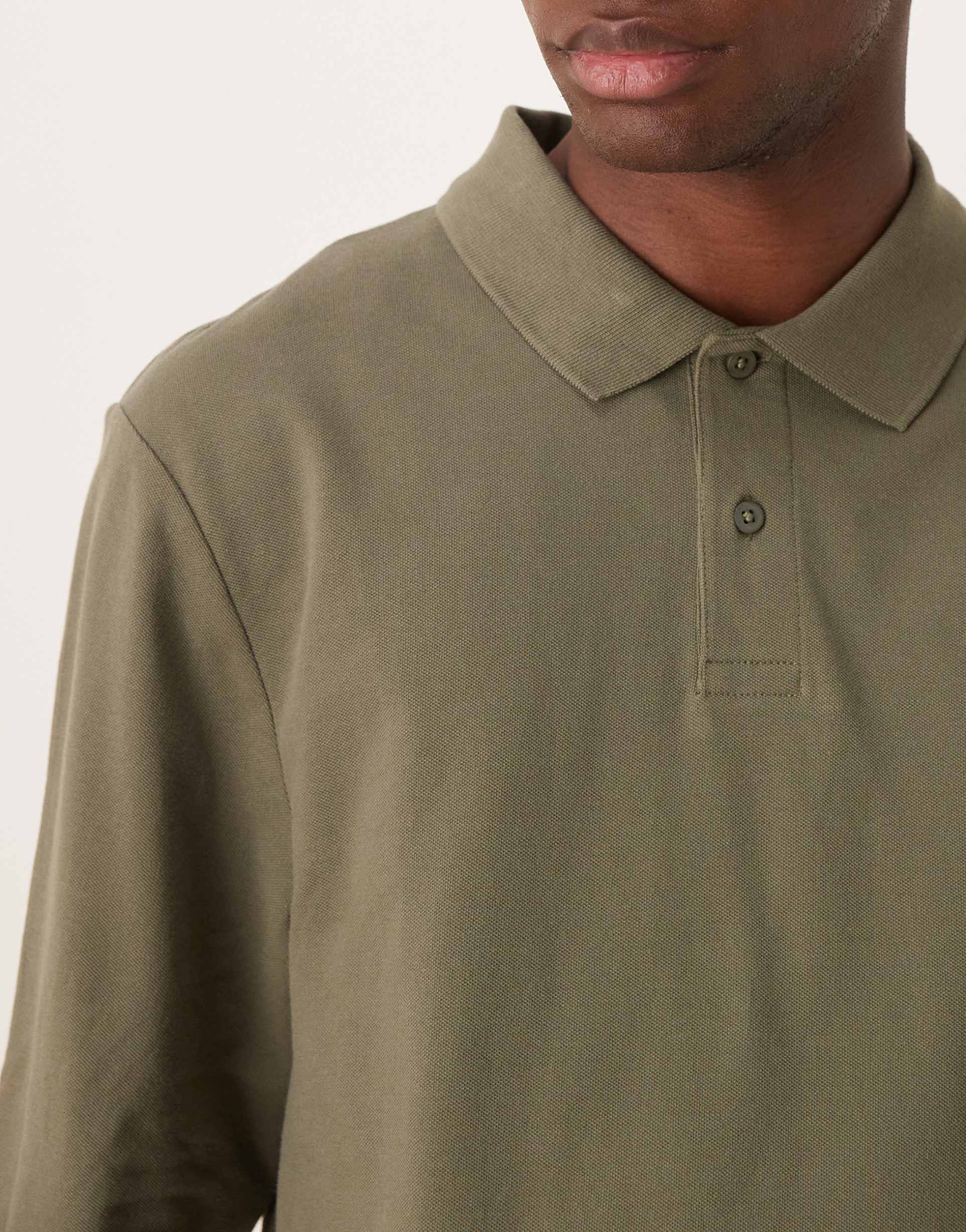 ASOS DESIGN essentials long sleeve polo in khaki pique